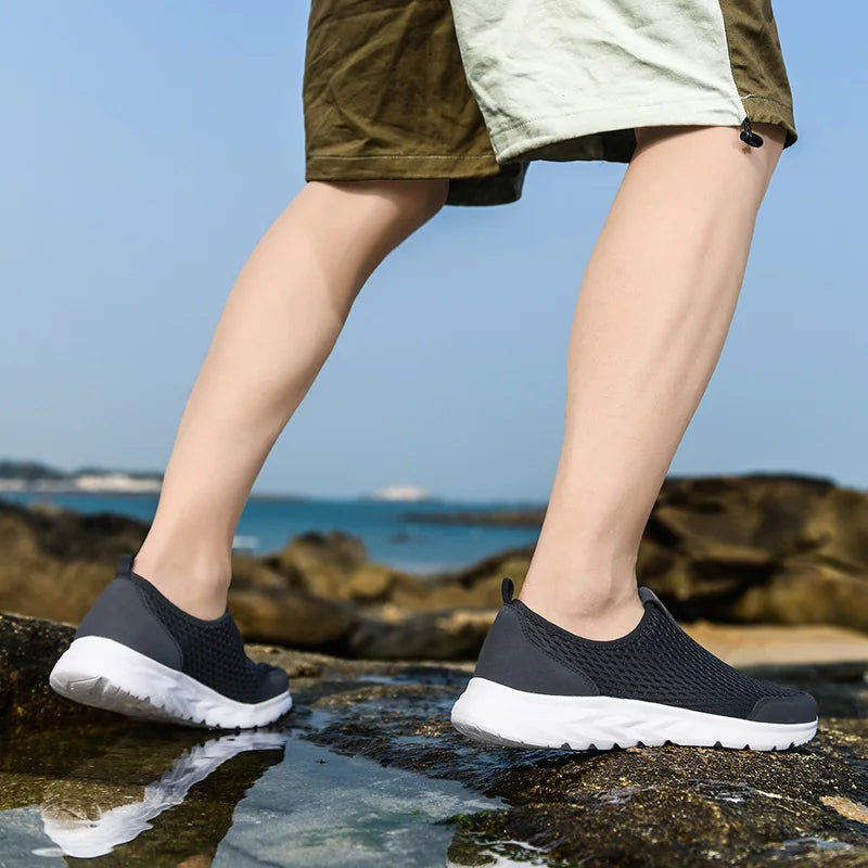 Yrzl tênis masculino malha respirável sapatos casuais ao ar livre antiderrapante tamanho grande mocassins andando leve masculino tênis