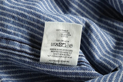 Camisa jeans vintage para homens, moda europeia e americana, casaco casual, tecido listrado com fios tingidos, lavado