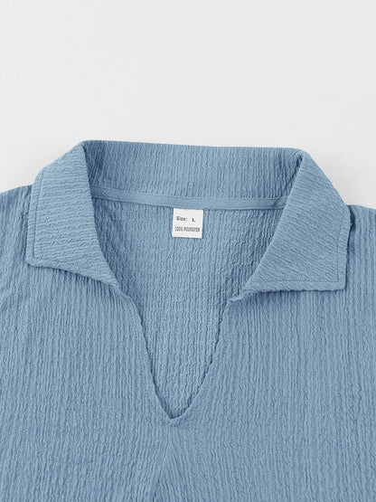 Moda verão roupas texturizadas para homens casual respirável camisa e calças duas peças define lazer masculino ternos de cor sólida