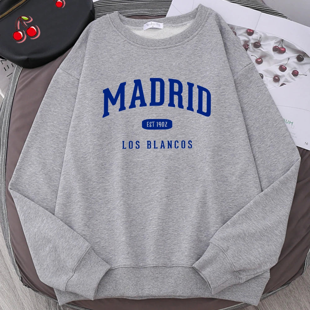 Espanha madrid est 1902 los blancos impressão dos homens com capuz roupas oversize crewneck agasalho solto pulôver masculino streetwear
