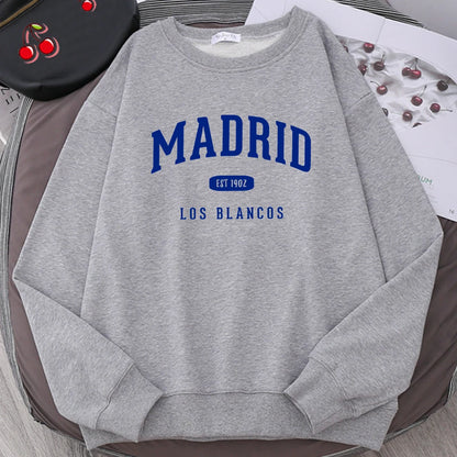 Espanha madrid est 1902 los blancos impressão dos homens com capuz roupas oversize crewneck agasalho solto pulôver masculino streetwear