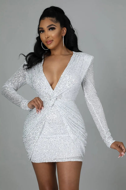 Vestidos de festa elegantes para mulheres 2025 vestido sexy fino plissado com lantejoulas e decote em V