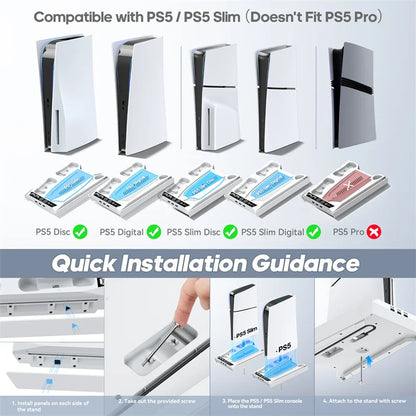 PS5/ PS5 Slim/ PS5 Pro Suporte para disco e console digital PS5 Estação de resfriamento e carregamento com ventilador de 3 níveis Carregador de controlador PS5