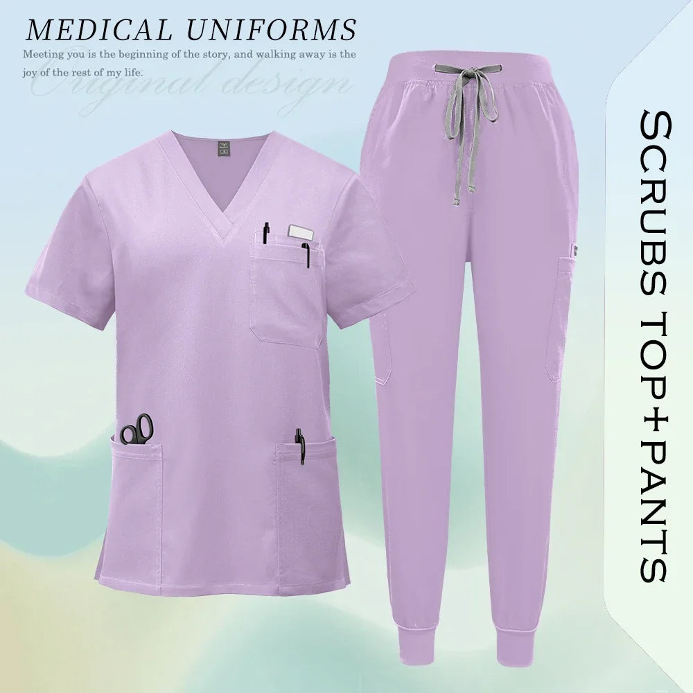 Unissex uniformes cirúrgicos clínicos beleza spa workwear mulher enfermeira médica esfrega conjunto dentista calças superiores terno de enfermagem de alta qualidade