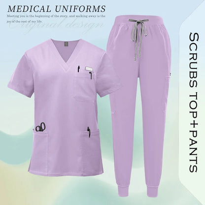 Unissex uniformes cirúrgicos clínicos beleza spa workwear mulher enfermeira médica esfrega conjunto dentista calças superiores terno de enfermagem de alta qualidade