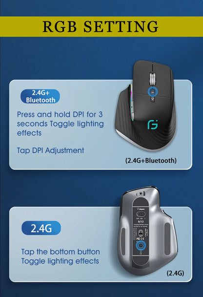 Ergonômico bluetooth 2.4g mouse tri-mode sem fio mouse para jogos USB-C rgb recarregável mause 5 dpi 9 botões para computador pc tablet