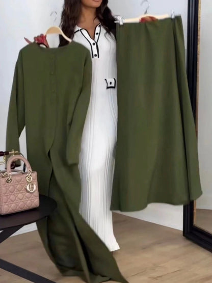 Muçulmano o pescoço kaftan cetim vestido de noite simples 2 peças robe modesto abaya feminino caftan nova chegada formal festa botões vestido