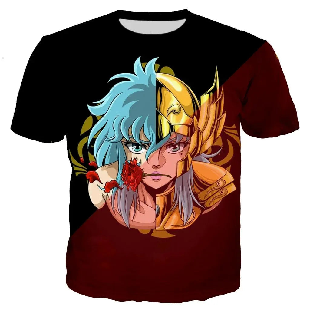 Saint seiya t camisa masculina moda camisetas crianças hip hop topos t anime impressão 3d camiseta verão masculino gráfico topos meninos t