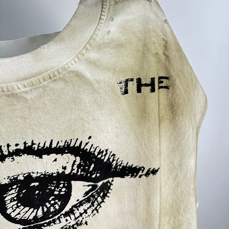 Crânio vermelho impressão de dedo buraco danificado saint tanque t das mulheres dos homens streetwear colete de grandes dimensões vintage washe preto sem mangas t camisa