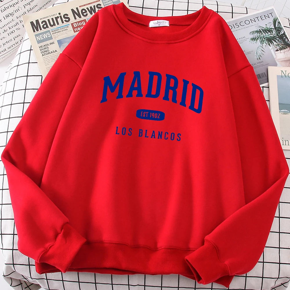 Espanha madrid est 1902 los blancos impressão dos homens com capuz roupas oversize crewneck agasalho solto pulôver masculino streetwear