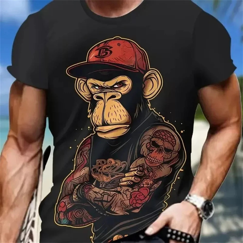 Hip hop macaco padrão impressão camisetas o-pescoço manga curta camiseta roupas de grife dos homens macaco impressão roupas masculinas designer camisetas