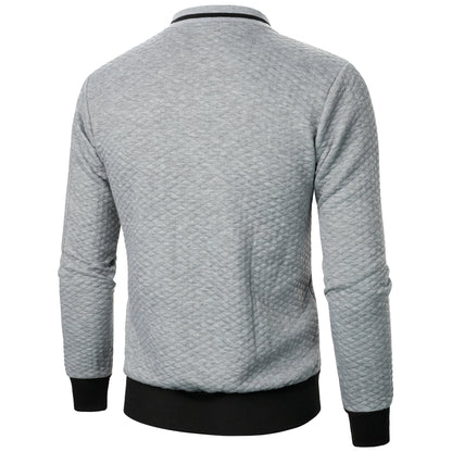 Top masculino com zíper waffle, gola stand, capuz casual, outono e inverno