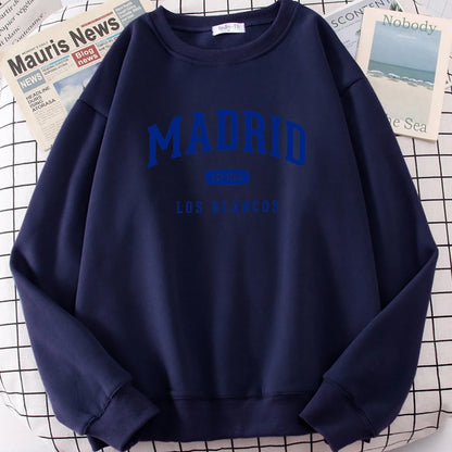 Espanha madrid est 1902 los blancos impressão dos homens com capuz roupas oversize crewneck agasalho solto pulôver masculino streetwear