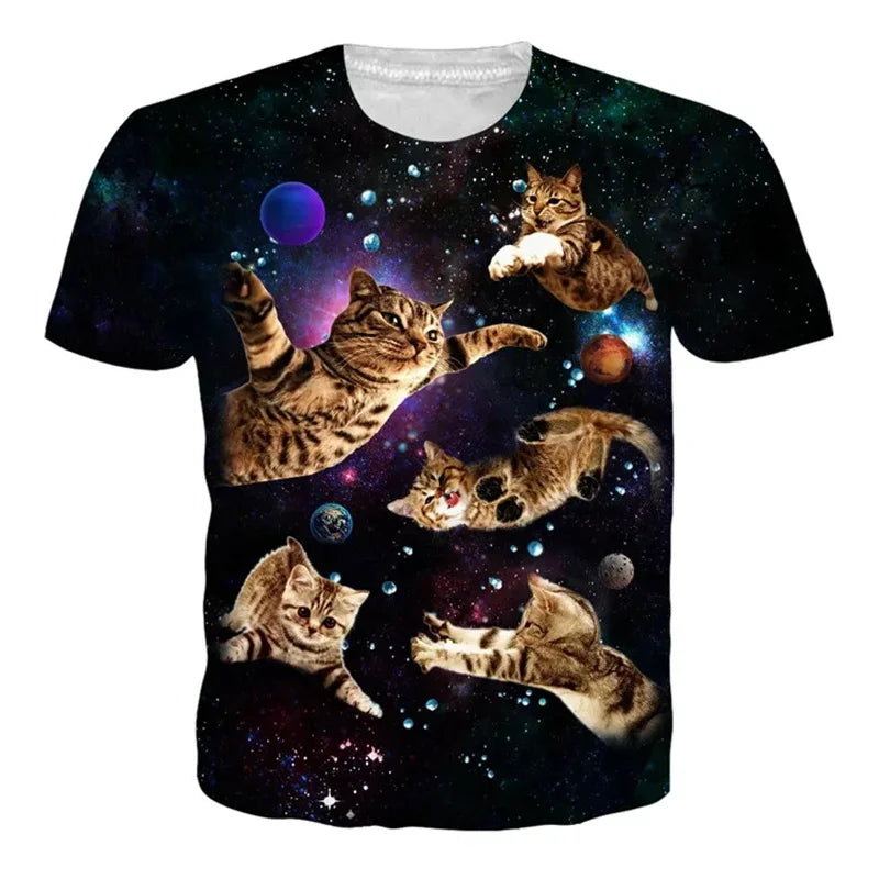 Verão 3d impressão gatos engraçados t camisa masculina galáxia gato gráfico manga curta personalidade casual o-pescoço rua em torno do pescoço camisetas roupas
