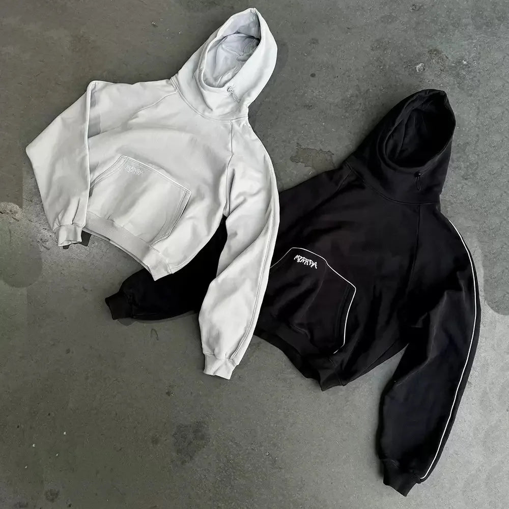 Europeu gótico moda rua terno masculino casual rua esportes camisola e calças casuais terno hip-hop tendência bordado moletom