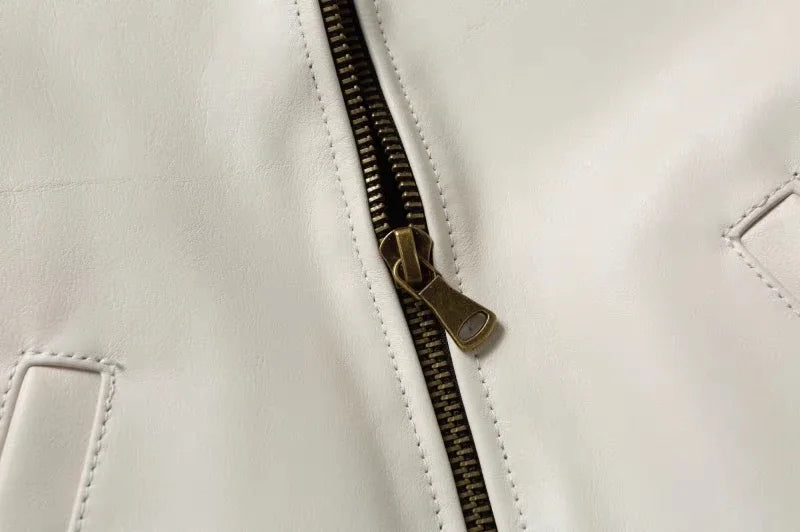 Jaqueta de couro genuíno masculino lapela branca jaqueta de pele de bezerro natural casaco masculino fino ajuste camada superior jaqueta de motociclista