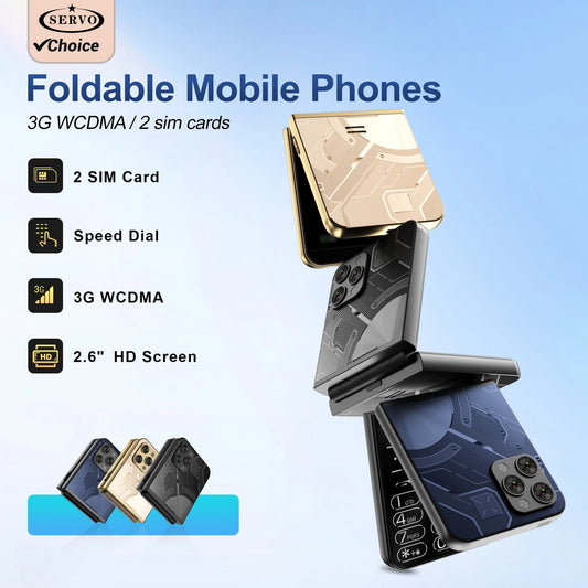 Servo flilo9 duplo sim dobrável telefone móvel velocidade dial chamada registro lista negra 3g wcdma 2.6 polegada flip botão do telefone móvel rádio fm