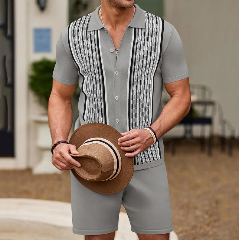 Conjunto de duas peças de seda gelo masculino manga curta, terno casual de negócios, roupa masculina, ginástica, alta qualidade, verão
