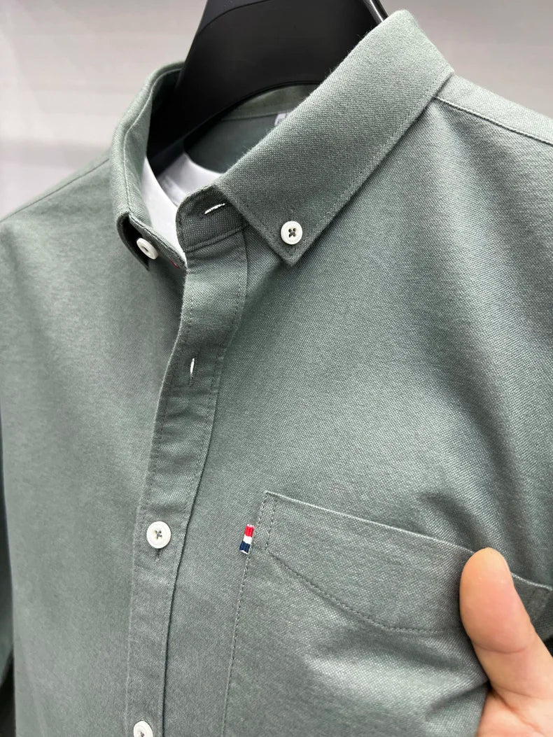 Novo 100% algodão camisa de manga comprida masculina designer marca primavera outono moda negócios confortável respirável topo roupas masculinas