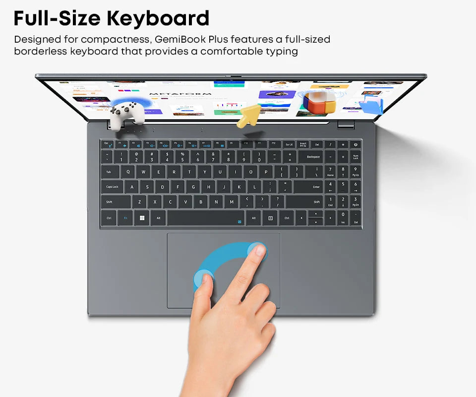 Chuwi gemibook plus laptop intel n100/n150 gráficos para 12a geração 15.6 "1920*1080p 16gb ram 512gb ssd com ventilador de refrigeração windows 11