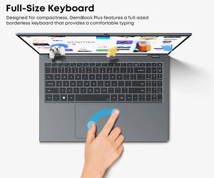 Chuwi gemibook plus laptop intel n100/n150 gráficos para 12a geração 15.6 "1920*1080p 16gb ram 512gb ssd com ventilador de refrigeração windows 11