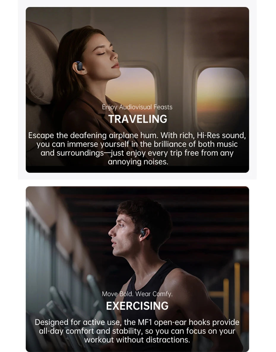 Baseus Bowie MF1/Eli 15i Fit Open-Ear Sport Fones de ouvido sem fio Bluetooth 5.4 Ganchos para os ouvidos Big Bass Sport Fones de ouvido 60 horas de reprodução