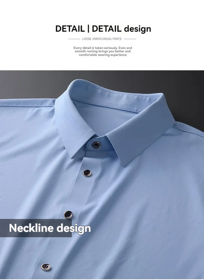 Nova alta qualidade de seda gelo negócios masculinos casual camisa de manga curta verão ultra-fino respirável esportes ao ar livre cor sólida topo