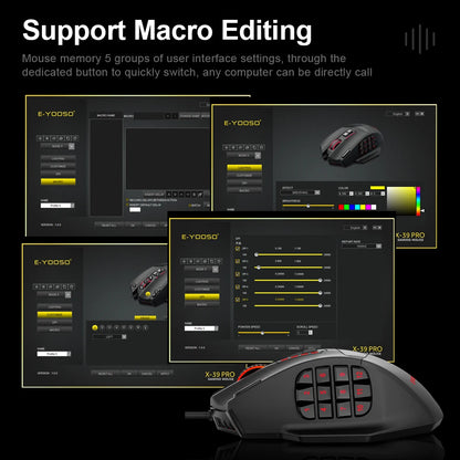 E-YOOSO X-39 USB Wired RGB Gaming Mouse 24000 DPI SG8960 19 botões mouse óptico de jogo programável para computador PC laptop