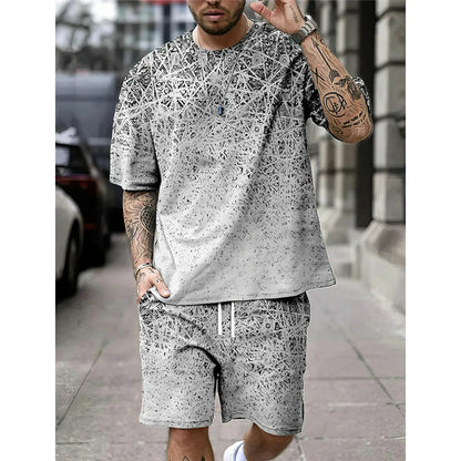 Verão retro estilo étnico conjuntos de shorts masculinos casuais t camisas + shorts 2 pçs roupas impressão 3d homem roupas oversized o-pescoço roupas esportivas