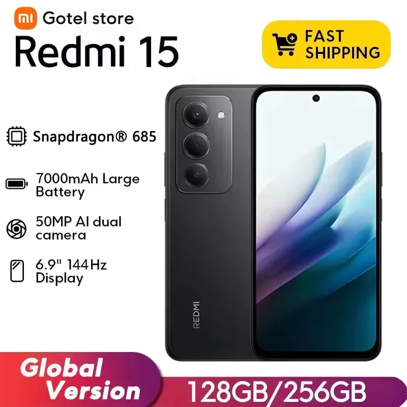 【Marca +】Redmi 15 Versão Global Smartphone 6,9" 50MP 7000mAh bateria 33W carregamento rápido IP64 Snapdragon ®   685 Plataforma Móvel
