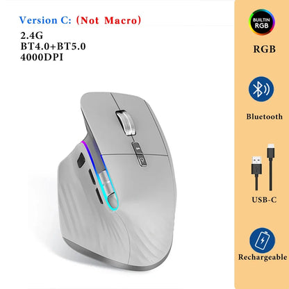 Ergonômico bluetooth 2.4g mouse tri-mode sem fio mouse para jogos USB-C rgb recarregável mause 5 dpi 9 botões para computador pc tablet