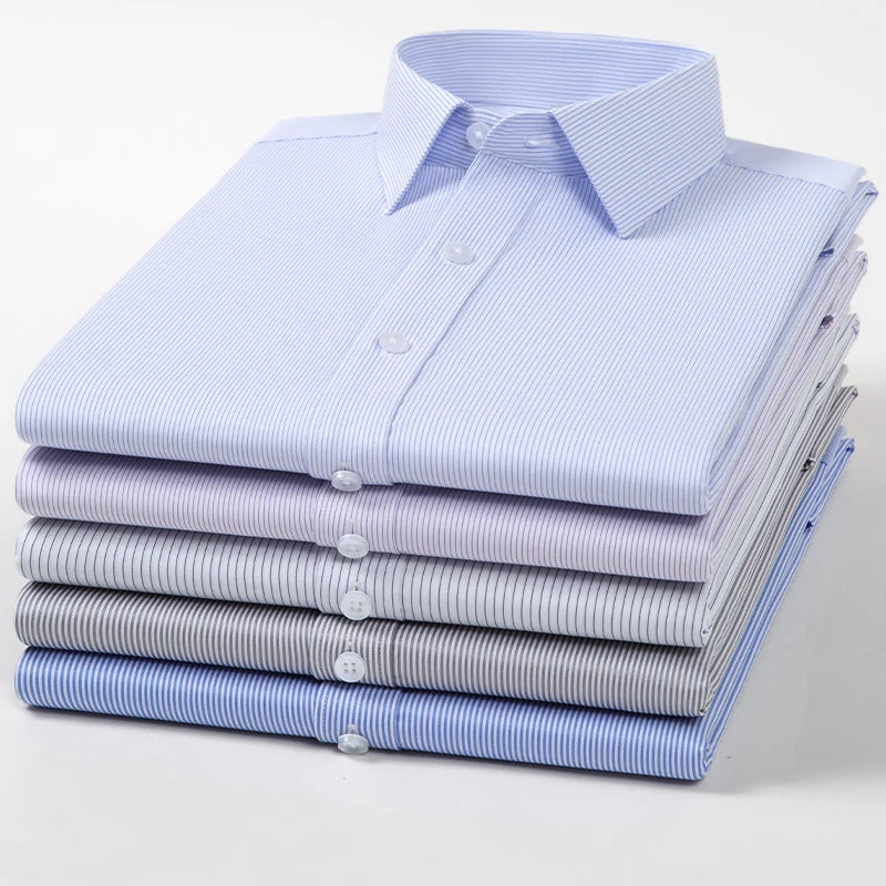 Camisa elástica anti-rugas masculina, manga comprida, slim fit, blusa social e de negócios, vestido branco, qualidade