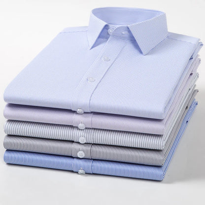Camisa elástica anti-rugas masculina, manga comprida, slim fit, blusa social e de negócios, vestido branco, qualidade