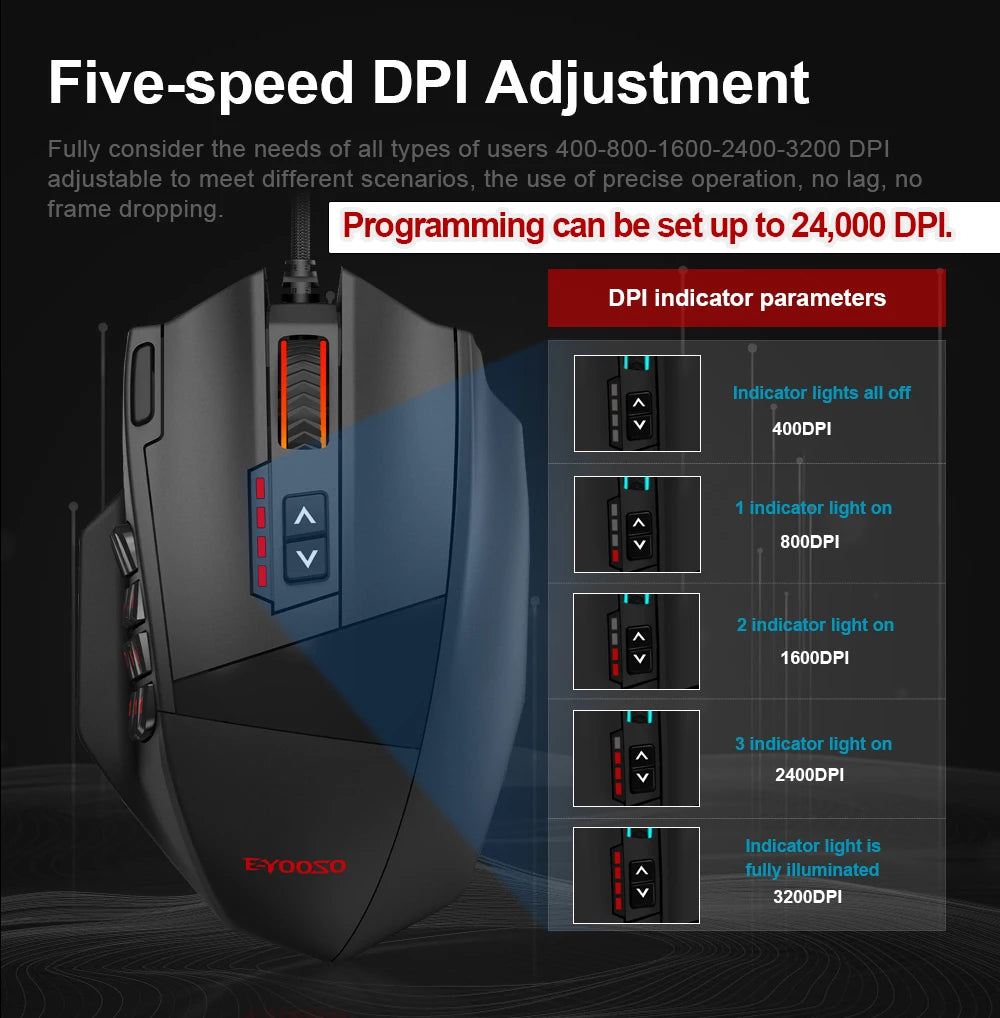 E-YOOSO X-39 USB Wired RGB Gaming Mouse 24000 DPI SG8960 19 botões mouse óptico de jogo programável para computador PC laptop