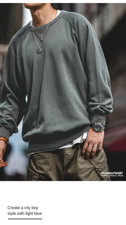 Maden-Hoodies grandes vintage masculino, moletom solto de algodão, monocromático, espesso, moletons quentes, casual, tricô, roupas masculinas