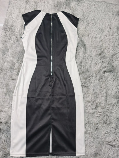 Mulheres elegantes vestidos de festa clube 2025 verão moda colorblock em torno do pescoço bodycon vestido sem mangas casual mini vestido preto