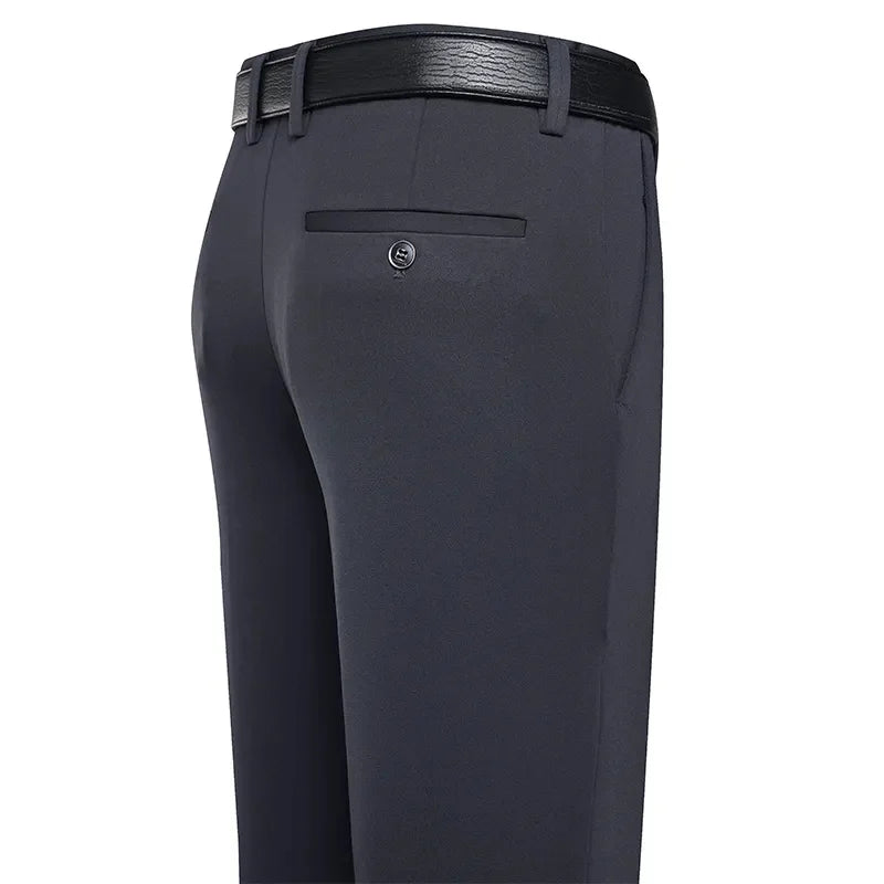 Calças de terno dos homens negócios calças casuais vestido formal calças retas elástico preto azul marinho roupas masculinas