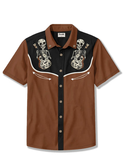 Camisa masculina de manga curta estilo cowboy ocidental, confortável, respirável, verão, arte, botão, camisas havaianas divertidas