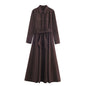 Moda feminina casual elegante vestido longo outono solto camisa-estilo botão cinto saia cor lisa colarinho manga longa anágua