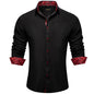DiBanGu Camisa Masculina de Manga Longa Preto Sólido Vermelho Paisley Cor Contraste Moda Vestido Camisa para Homens Gola Botão para baixo Roupas Masculinas