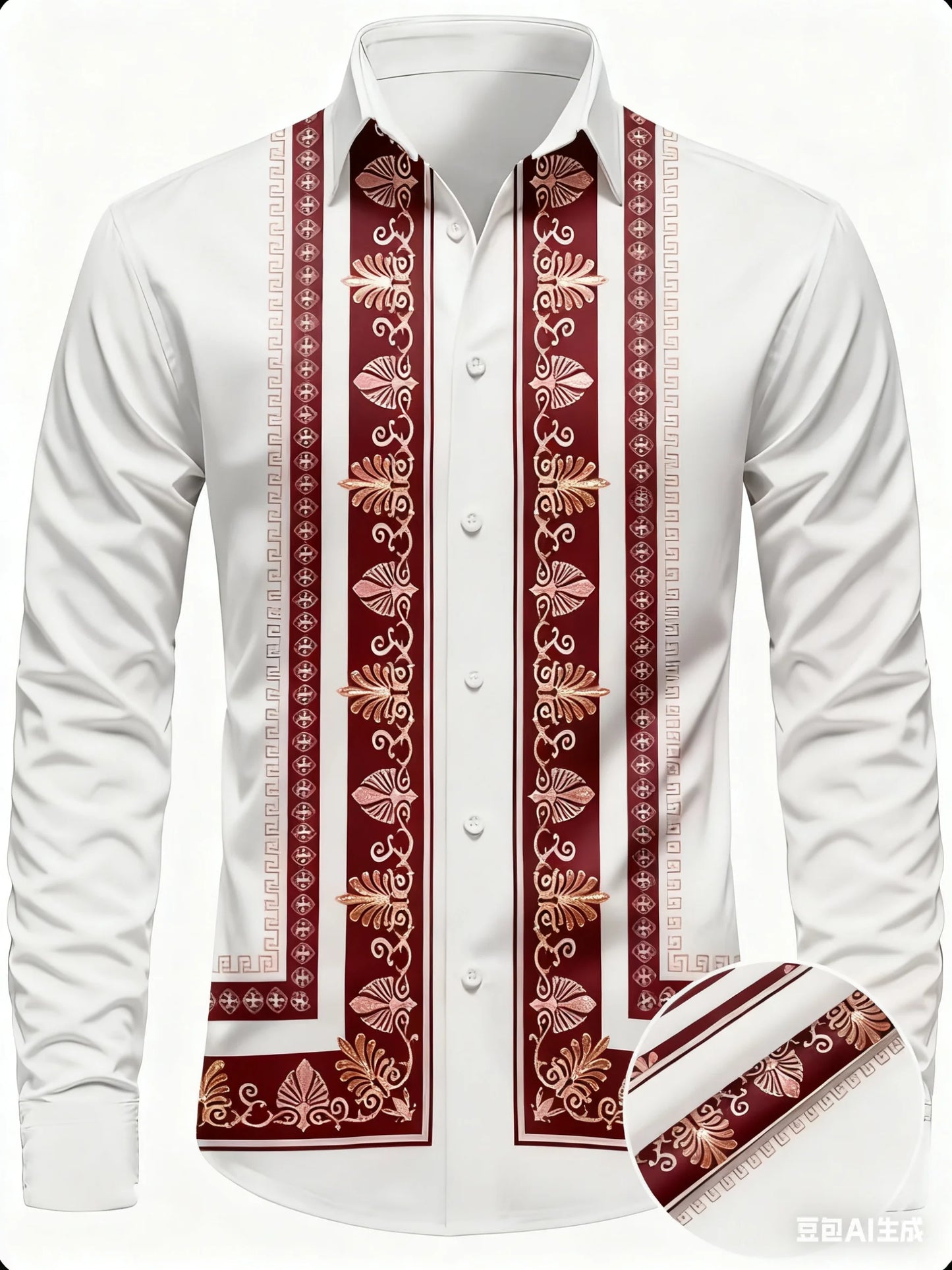 Nova camisa masculina de manga comprida com padrão geométrico – estilo primavera-outono, gola moderna e retrô, camisa com botões. Envio rápido.