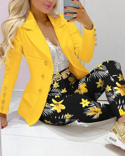 2025 feminino formal jaqueta e calças senhora do escritório outfits outono feminino duas peças conjunto impressão blazer casaco & calças terno conjuntos femininos