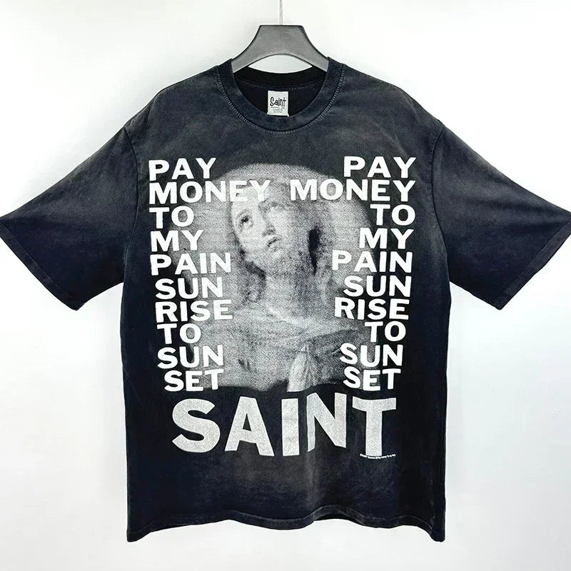 Crânio vermelho impressão de dedo buraco danificado saint tanque t das mulheres dos homens streetwear colete de grandes dimensões vintage washe preto sem mangas t camisa