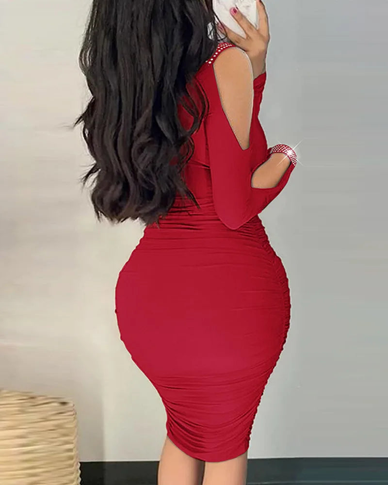 Moda elegante vestido para mulheres sexy bodycon pacote hip fora do ombro manga longa vestidos de festa verão com decote em v novas roupas femininas