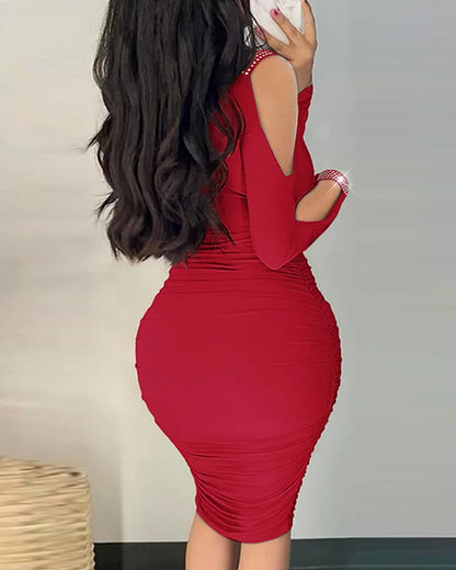 Moda elegante vestido para mulheres sexy bodycon pacote hip fora do ombro manga longa vestidos de festa verão com decote em v novas roupas femininas