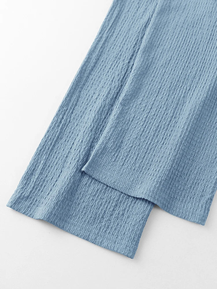 Moda verão roupas texturizadas para homens casual respirável camisa e calças duas peças define lazer masculino ternos de cor sólida