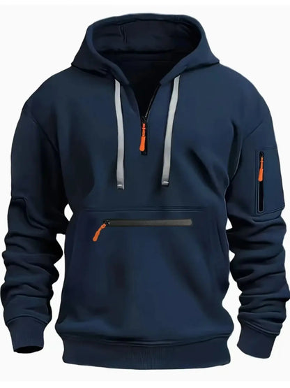 Outono e inverno novo moletom com capuz masculino moda casual esportes com capuz manga longa tendência grosso ao ar livre tático braço zíper pulôver hoo