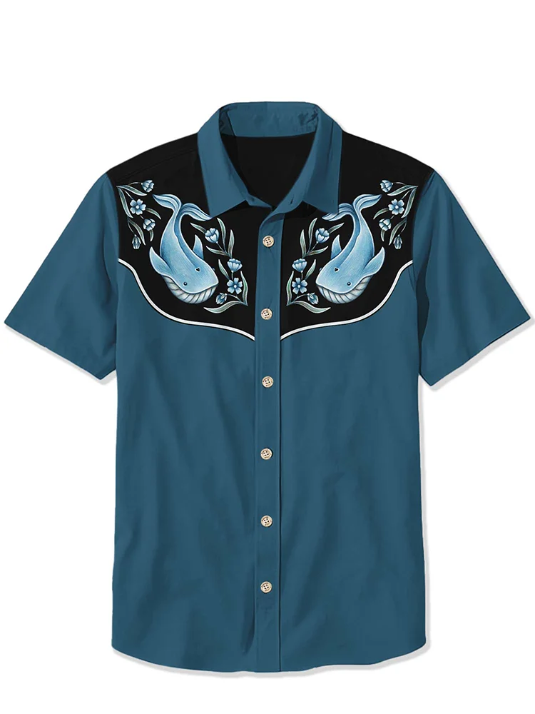 Camisa masculina de manga curta estilo cowboy ocidental, confortável, respirável, verão, arte, botão, camisas havaianas divertidas