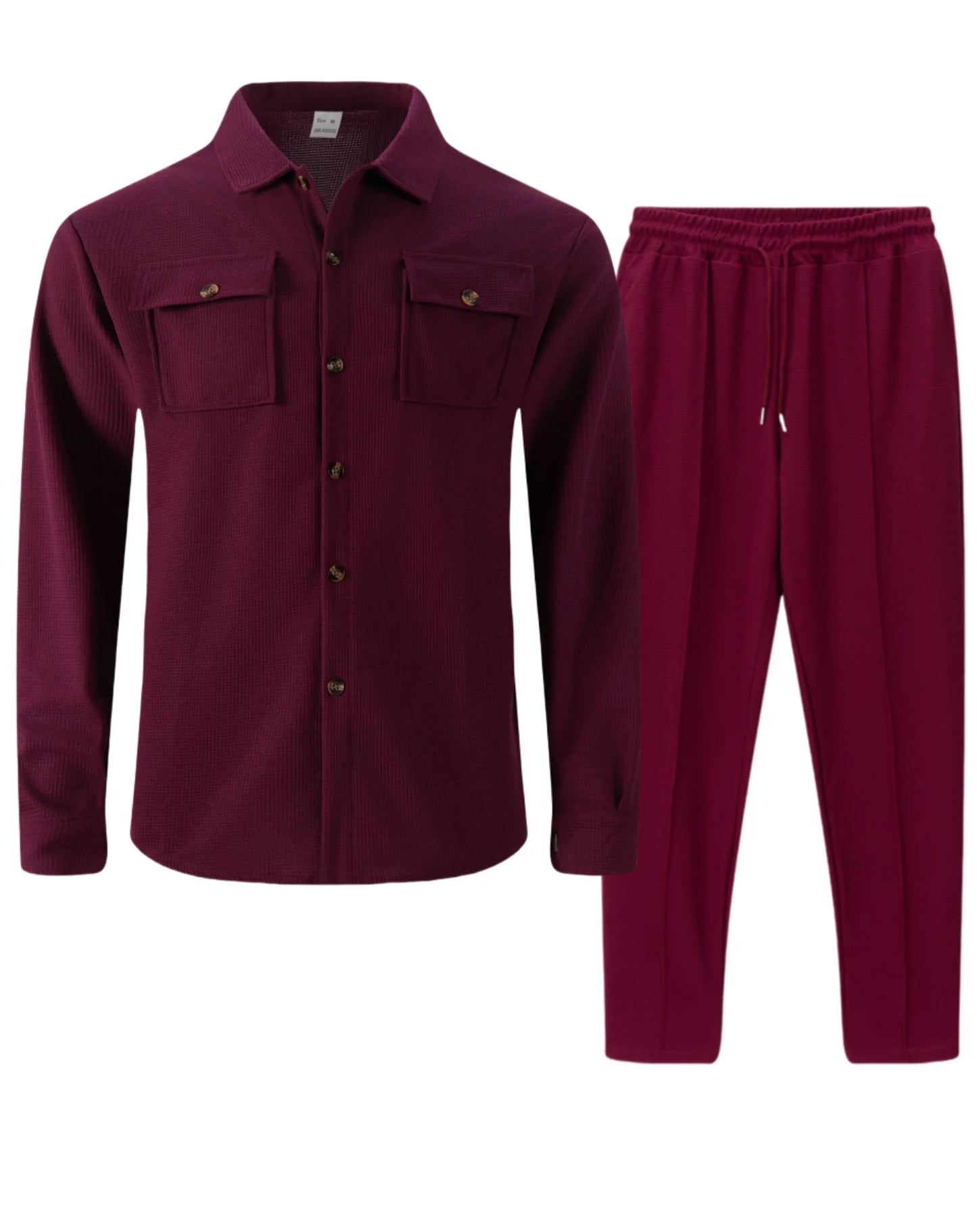 Jaqueta masculina de trabalho com verificação de waffle, jaqueta elegante com botão de lapela e calças compridas, confortável, respirável, casual, roupa de negócios, 1/2 peças