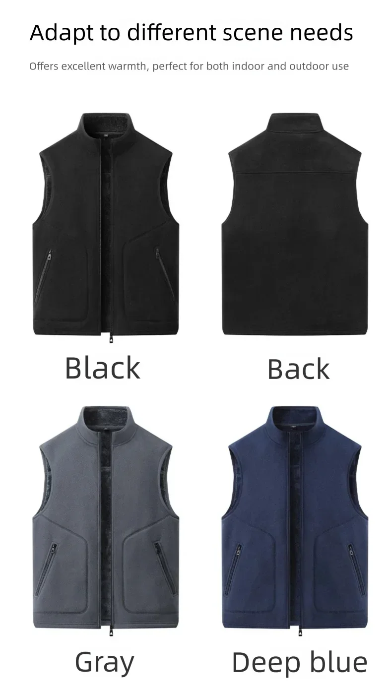 Colete de lã de tamanho grande para homens no outono e inverno engrossado com colete de lã com gola alta e pele de carneiro para aquecer